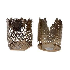 Set Of Two Bath & Body Works Gold Pineapple & Monstera Leaf Jar Candle Holders